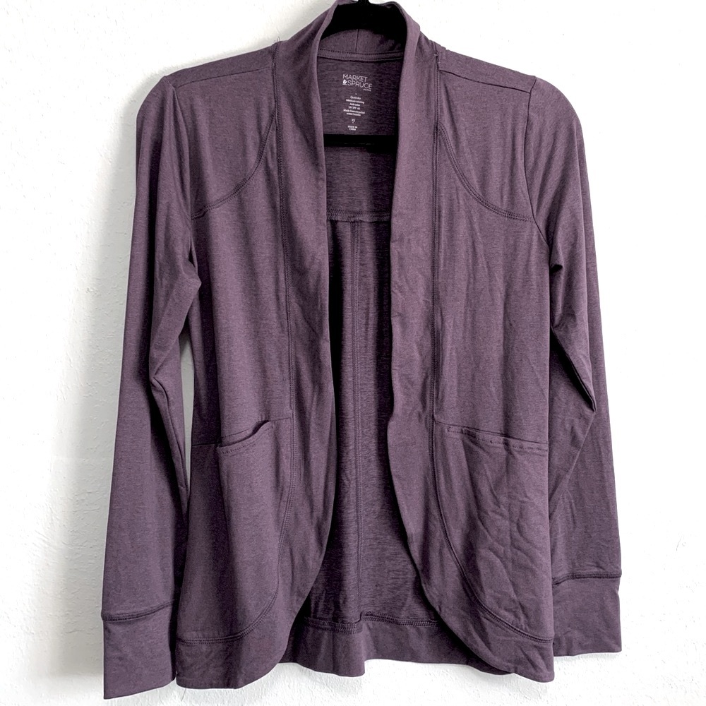 Market & Spruce Activewear Purple Open Cardigan